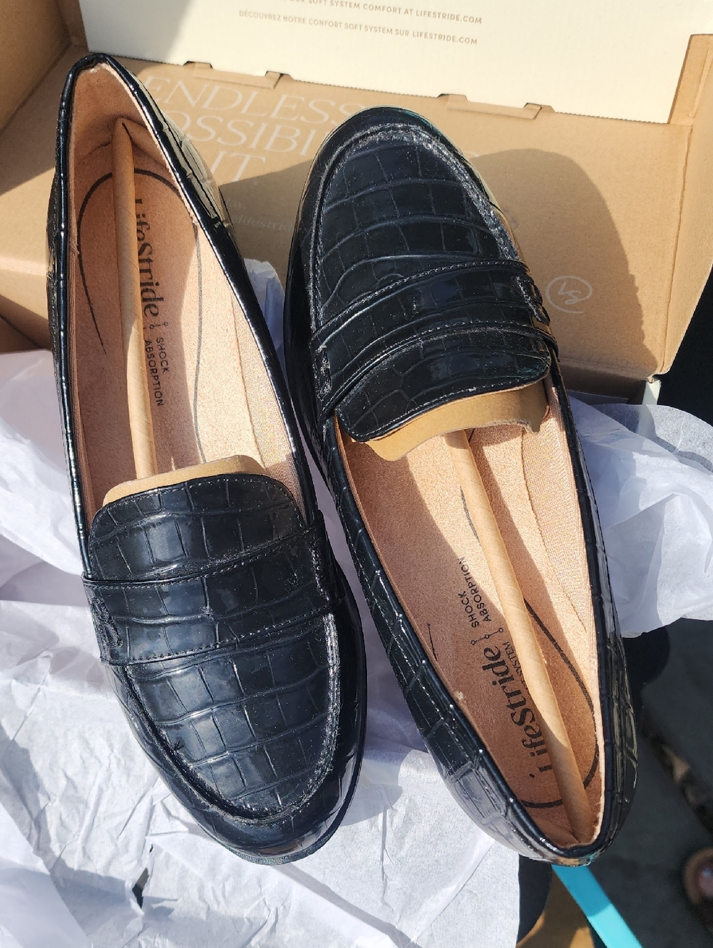 Life Stride Black Croc-Embossed Penny Loafers